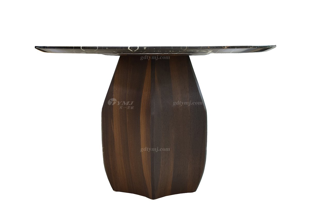 意式極簡風(fēng)格高端別墅豪宅家具品牌現(xiàn)代輕奢簡約時(shí)尚煙熏色+卡拉白石面餐桌DT1705-13圓餐臺